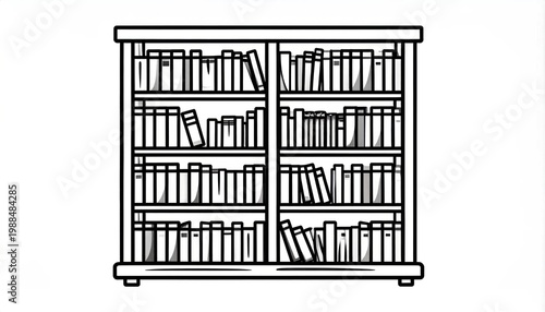 Simple Line Drawing of a Full Bookshelf.