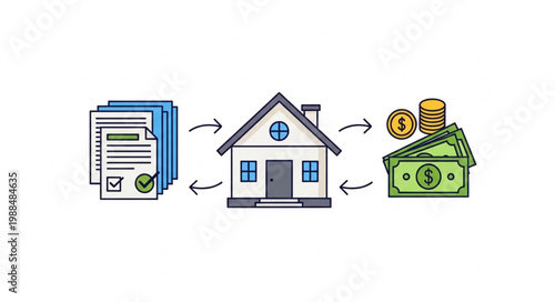 Real Estate Transaction Process with Documents Money and House.
