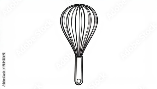 Simple Line Drawing of a Kitchen Whisk for Baking and Cooking.