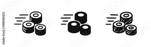 Fast Sushi Delivery Icon with Motion Lines for Japanese Restaurant Service