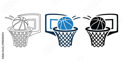 Basketball Hoop and Ball Icon Set – Sports Score and Slam Dunk Vector Collection