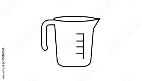 Simple Line Drawing of a Measuring Cup with Graduations.