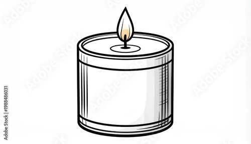 Simple Line Drawing of a Lit Candle in a Container.