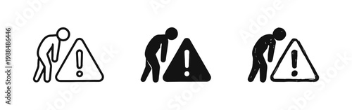 Caution Warning Sign and Person Icon Set in Outline Solid and Hand Drawn Styles