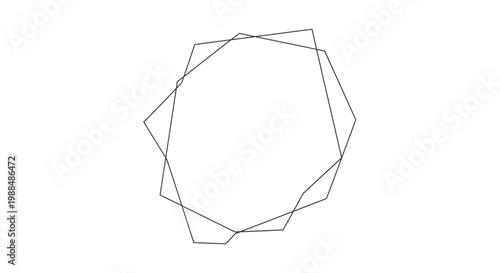 Modern minimalist abstract geometric design featuring two overlapping irregular polygons with thin black lines on a pristine white background.