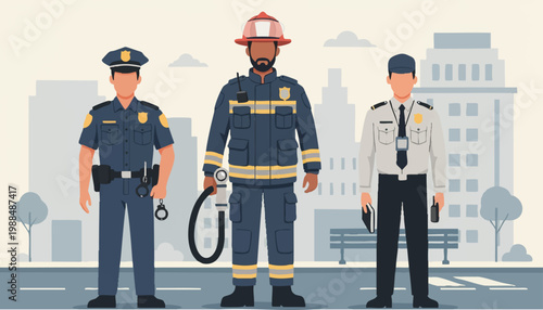 flat illustration of a public service workers