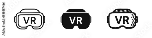 VR Headset Virtual Reality Goggles Icon Set in Outline Solid and Hand Drawn Styles