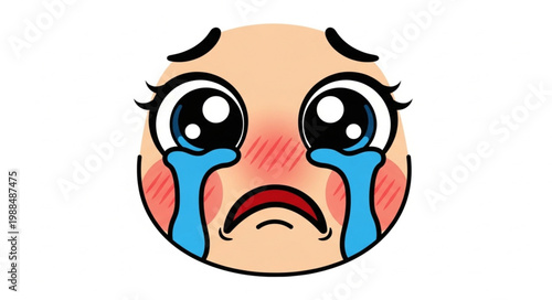 Sad Emoji Crying Tears of Sadness with Blush.