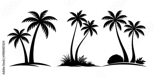 set of silhouette palm tree vector on white background