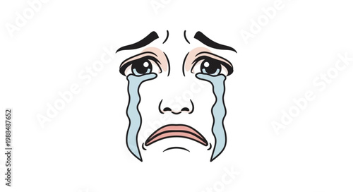 Sad Face Crying Tears Emotion Illustration.