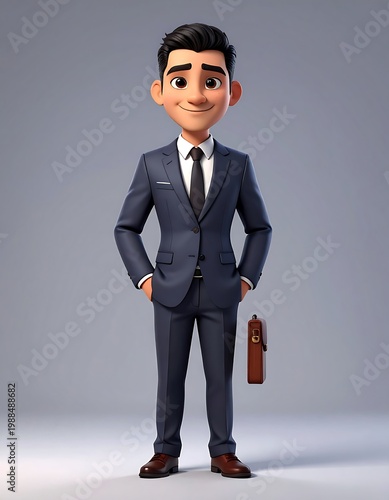 Businessman in suit with briefcase standing.