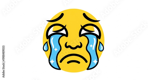 Sad Crying Emoji Face Illustration.