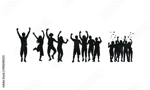 Dancing people silhouette celebration crowd happy group vector illustration.
