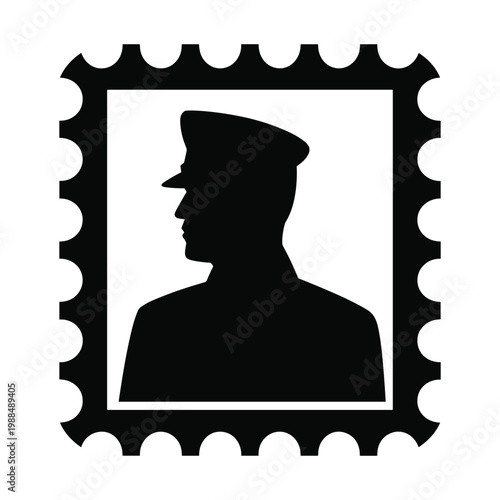 Silhouette postage stamp with profile of a man wearing a peaked cap collectible philately