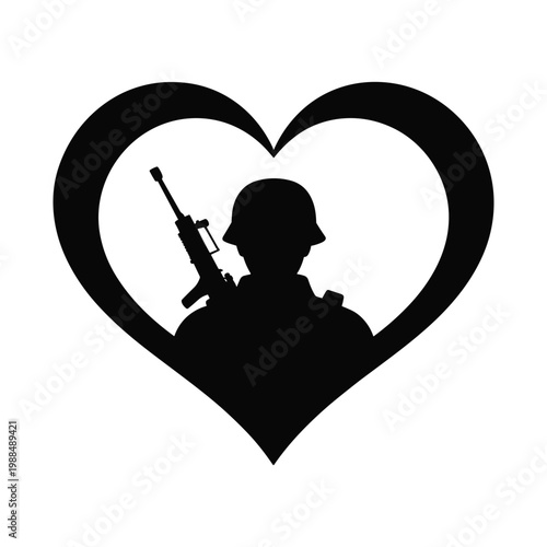 Soldier in heart silhouette with rifle military silhouette sacrifice protection