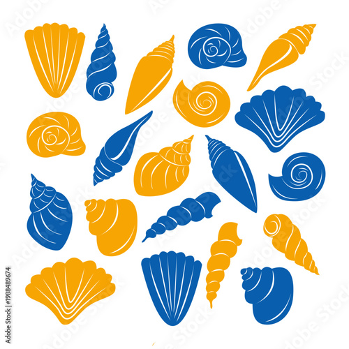 Blue and Yellow Seashells Coastal Marine Collection