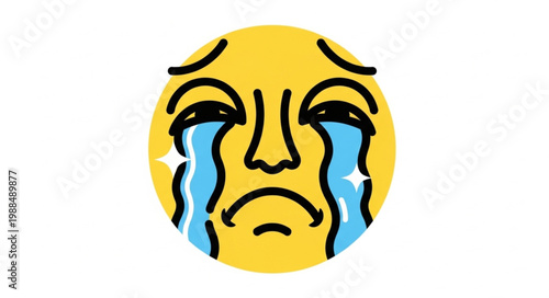Sad crying emoji face with tears and sparkles.