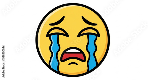 Sad crying emoji face with tears flowing down.