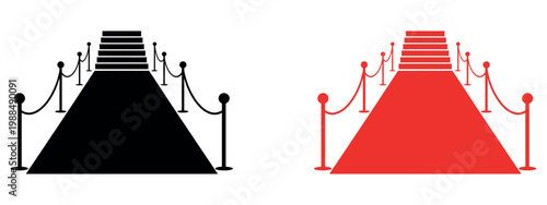 Elegant red carpet setup with black velvet ropes and stanchion posts, ideal for celebrity events, premieres, award ceremonies, or exclusive venue access in marketing and promotional materials.