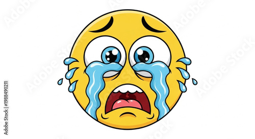 Sad crying emoji face with tears streaming down.