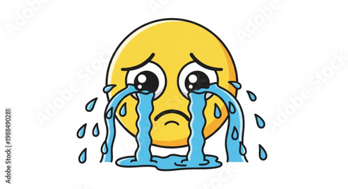 Sad crying emoji face with tears streaming down.