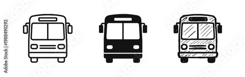 Bild auf Leinwand Bus Transportation Icon Set, Public Transit Vehicle Symbol in Outline, Solid and
