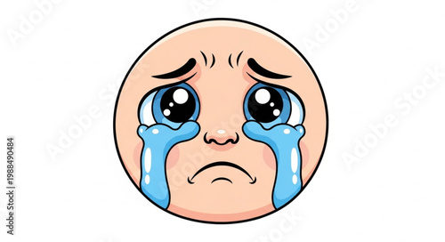 Sad crying emoji with big blue eyes and tears.