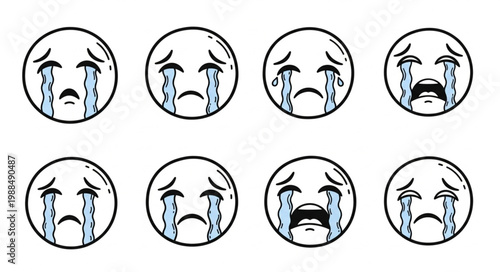 Sad Crying Emoticon Faces Collection.