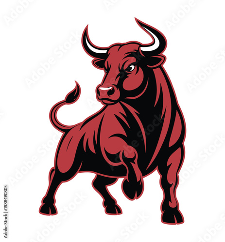 Принти на полотні Aggressive red bull mascot with sharp horns and muscular stance in a bold style
