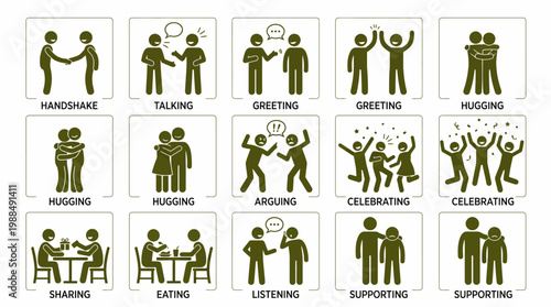 Diverse human social interaction icon set