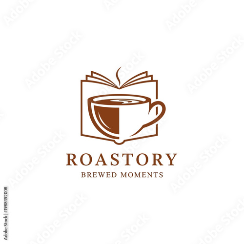 Brown coffee cup and book logo.