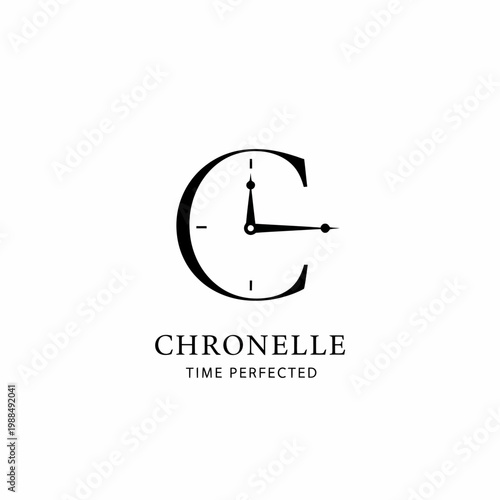 Chronelle clock logo with hands.