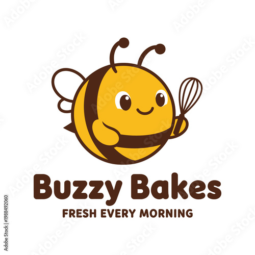 Cartoon bee holding whisk smiling.