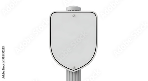 Shield Shaped Metal Street Sign Mounted on Fluted Post Isolated for Navigation and Highway Information White Background