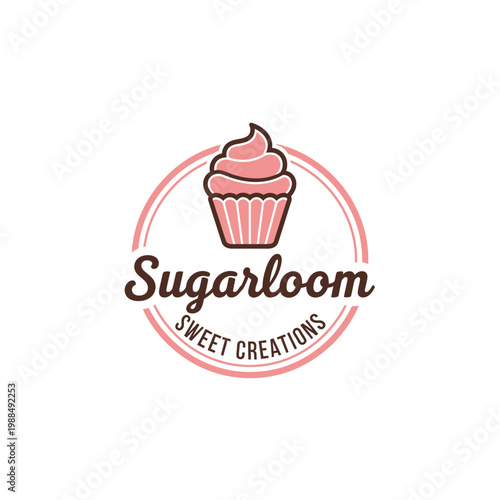 Pink Frosted Cupcake Logo Design.