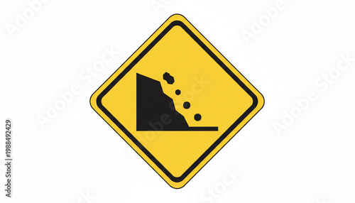 Warning road sign indicating construction zone with excavator icon and hazard dots on yellow background