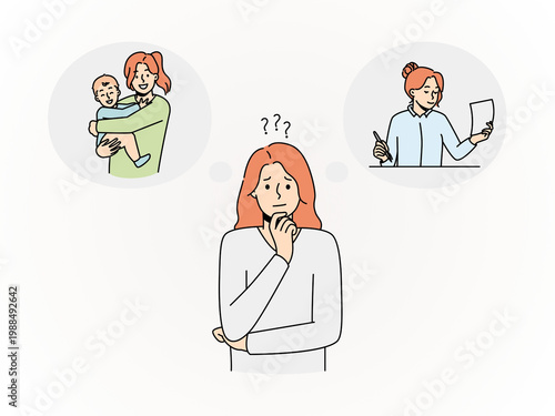 Confused Woman Choosing Between Career and Family Life Balance