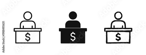 Cashier or Bank Teller Icon Set in Three Styles