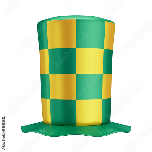 3D Asset - Green and Yellow Top Hat Brazilian Fan with Isolated Background