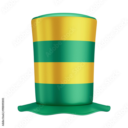 3D Asset - Green and Yellow Top Hat Brazilian Fan with Isolated Background