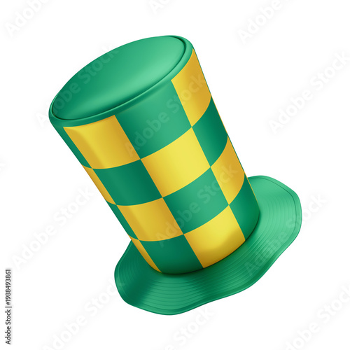 3D Asset - Green and Yellow Top Hat Brazilian Fan with Isolated Background