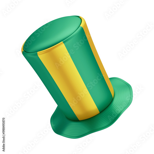 3D Asset - Green and Yellow Top Hat Brazilian Fan with Isolated Background
