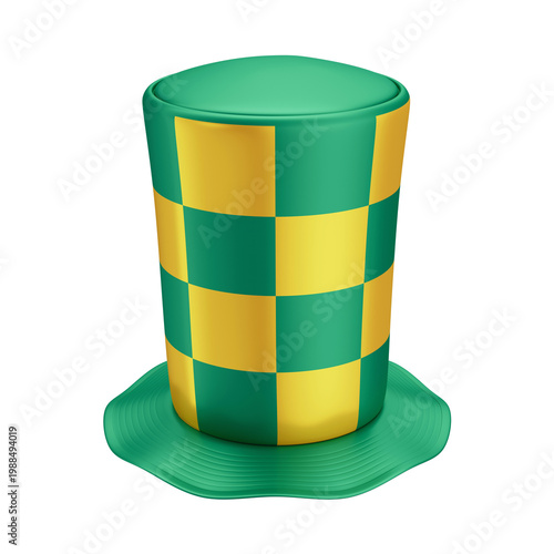 3D Asset - Green and Yellow Top Hat Brazilian Fan with Isolated Background