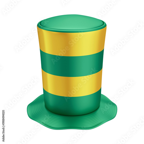 3D Asset - Green and Yellow Top Hat Brazilian Fan with Isolated Background