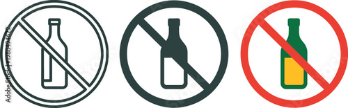 No Alcohol Icon Vector Illustration, Editable Graphics Featuring Drink Prohibition Symbol for Alcohol Restriction, Safety Warning, and Public Notice Sign Design