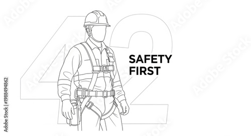 Safety First Harness and Hard Hat Illustration.