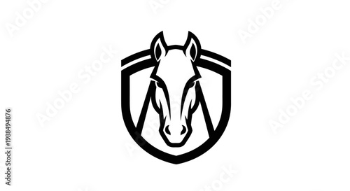 Black and white horse head logo inside a shield emblem