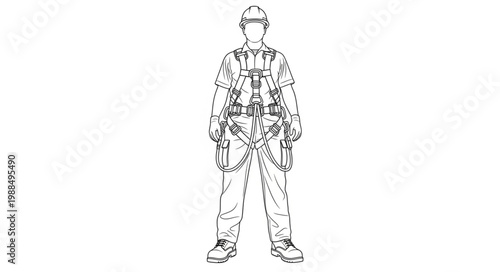 Safety harness equipment illustration for construction worker.