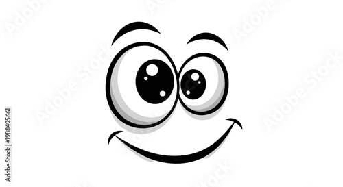 A cheerful cartoon face with big eyes.