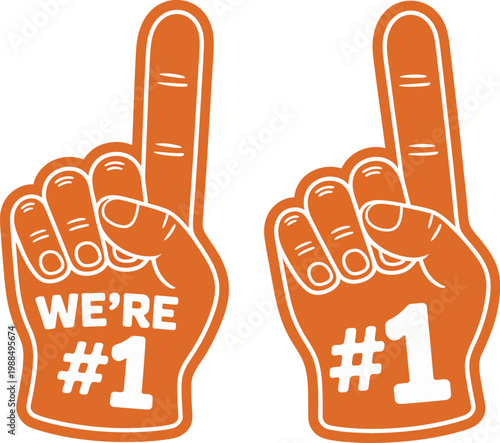Orange Foam Finger Number One Vector Illustration, Sports Fan Merchandise for Team Spirit, Victory Celebration, and Enthusiastic Cheering Concept Design
